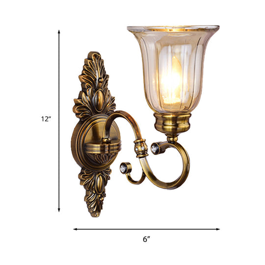 Clear Glass Wall Sconce With Traditional Bronze Bell Shade For Dining Room