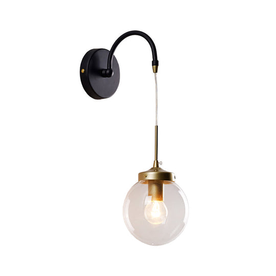 Traditional Black Wall Sconce With Clear Glass Globe Shade - 1-Light Dining Room & Arched Arm Light