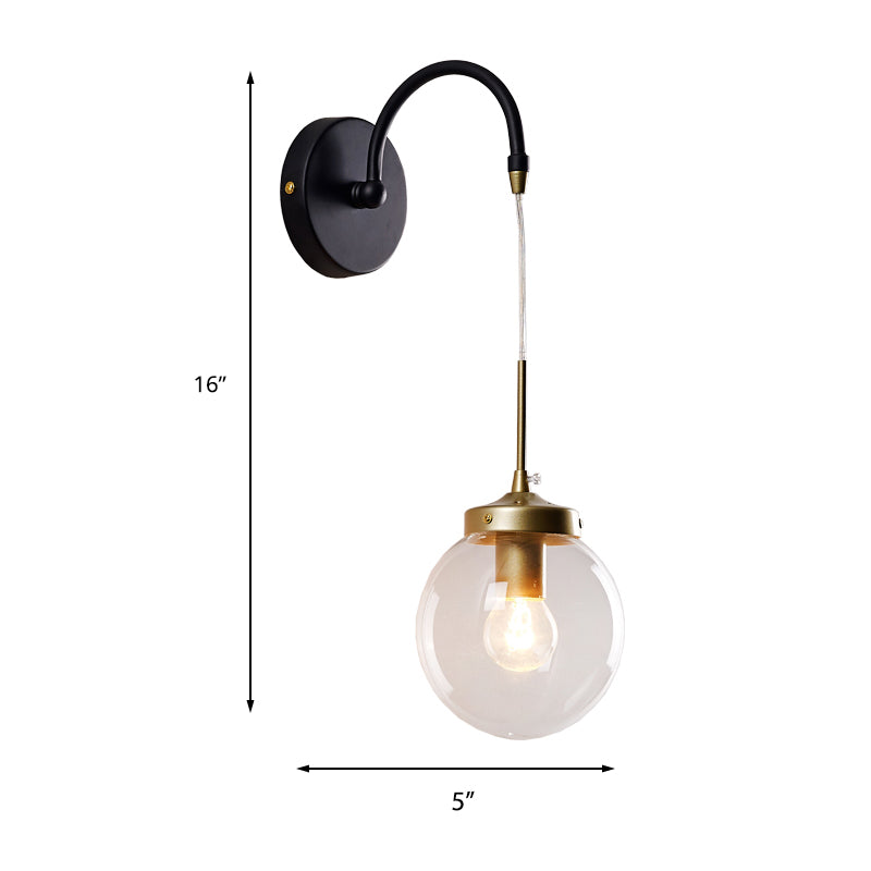 Traditional Black Wall Sconce With Clear Glass Globe Shade - 1-Light Dining Room & Arched Arm Light