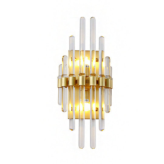 Contemporary Clear Crystal Tube Wall Lighting With 2 Brass Lights - Ideal For Living Room