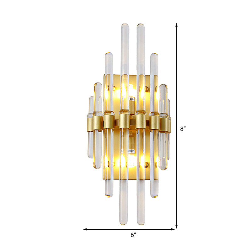 Contemporary Clear Crystal Tube Wall Lighting With 2 Brass Lights - Ideal For Living Room