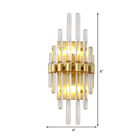 Contemporary Clear Crystal Tube Wall Lighting With 2 Brass Lights - Ideal For Living Room