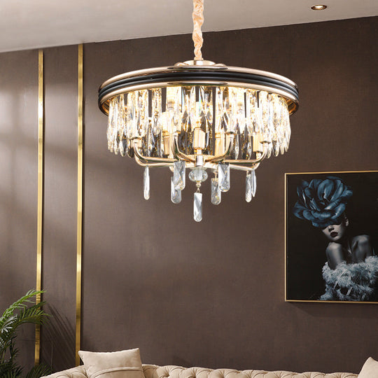 Modern Drum Crystal Block Ceiling Light - Gold Chandelier 7/9 Lights 18/21.5 Wide / 18