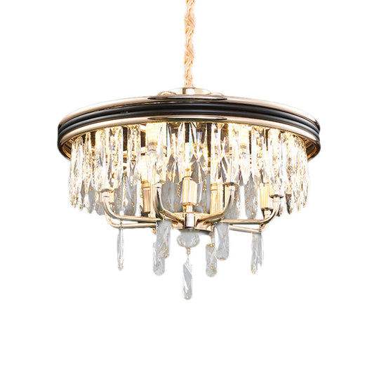 Modern Drum Crystal Block Ceiling Light - Gold Chandelier 7/9 Lights 18/21.5 Wide