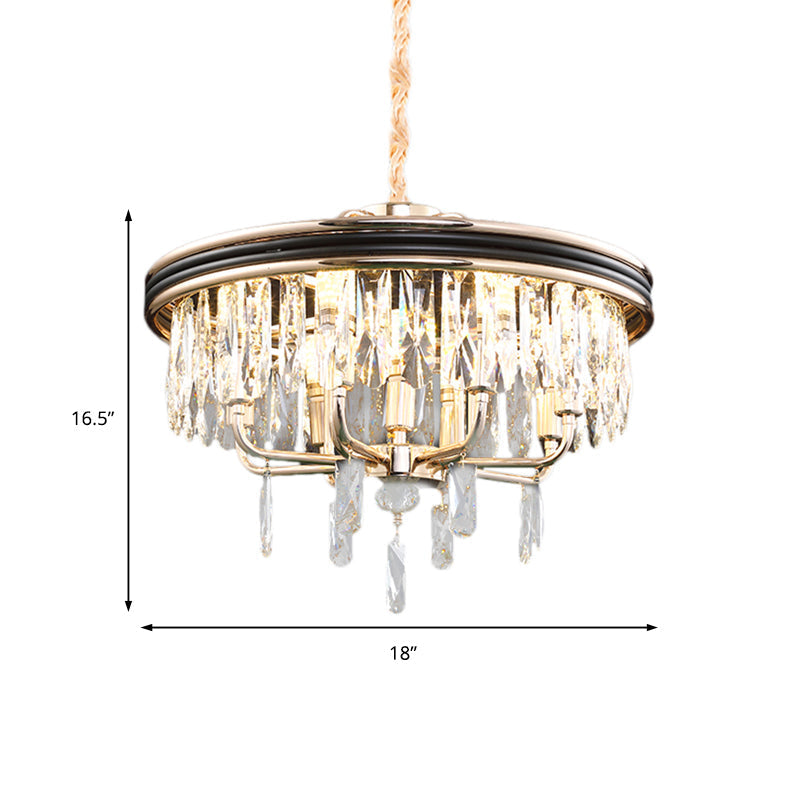 Modern Drum Crystal Block Ceiling Light - Gold Chandelier 7/9 Lights 18/21.5 Wide