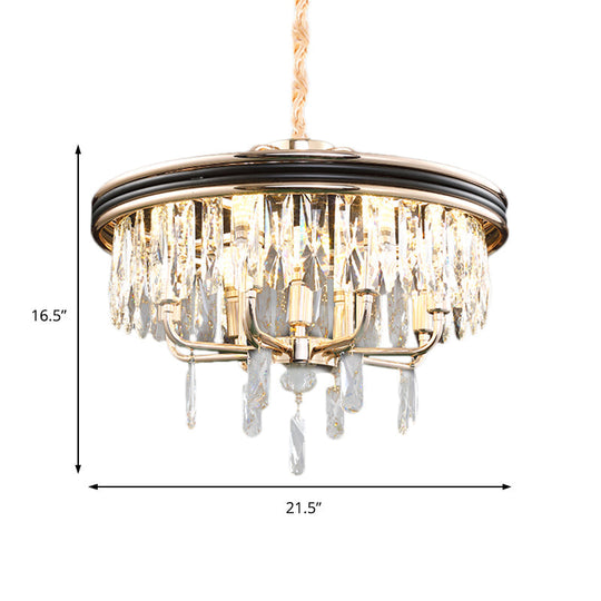 Modern Drum Crystal Block Ceiling Light - Gold Chandelier 7/9 Lights 18/21.5 Wide