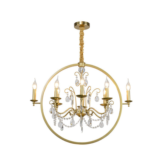 Modern Metal Candelabra Chandelier With Crystal Drop: 6/8-Light Brass Ceiling Light