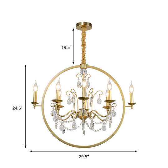 Plafonnier candélabre en métal moderne : lustre en laiton à 6/8 lumières avec goutte de cristal