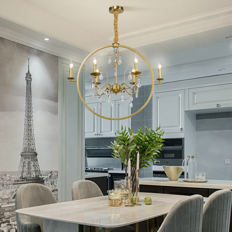 Modern Metal Candelabra Chandelier With Crystal Drop: 6/8-Light Brass Ceiling Light 6 /