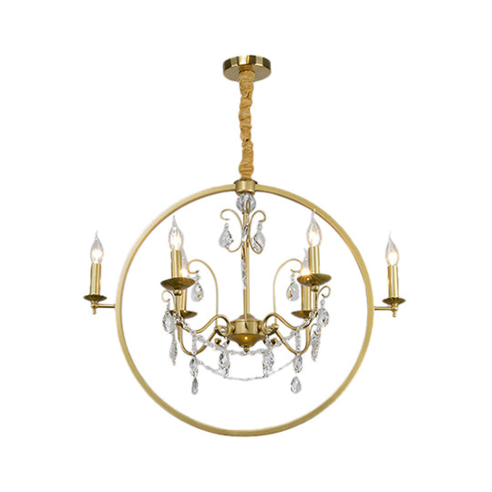 Modern Metal Candelabra Chandelier With Crystal Drop: 6/8-Light Brass Ceiling Light