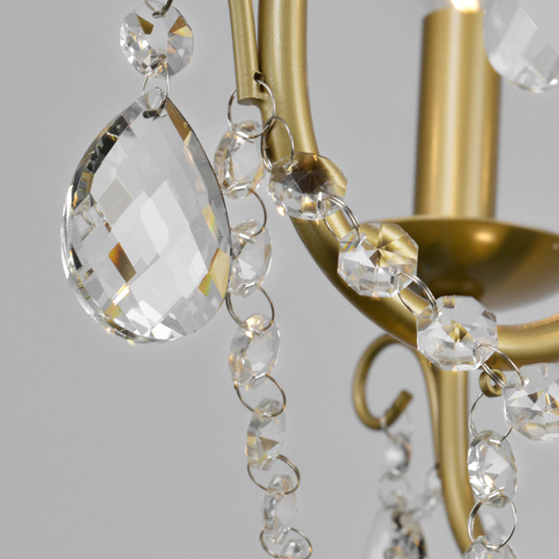 Modern Metal Candelabra Chandelier With Crystal Drop: 6/8-Light Brass Ceiling Light