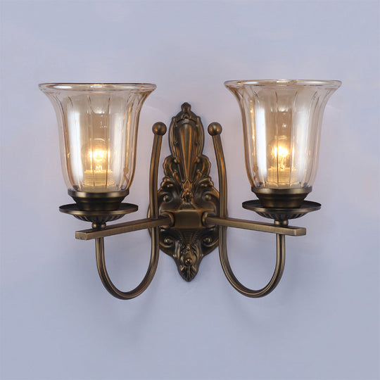 Antique Bronze Wall Lamp With Clear Glass Shade - Elegant Living Room Sconce Light