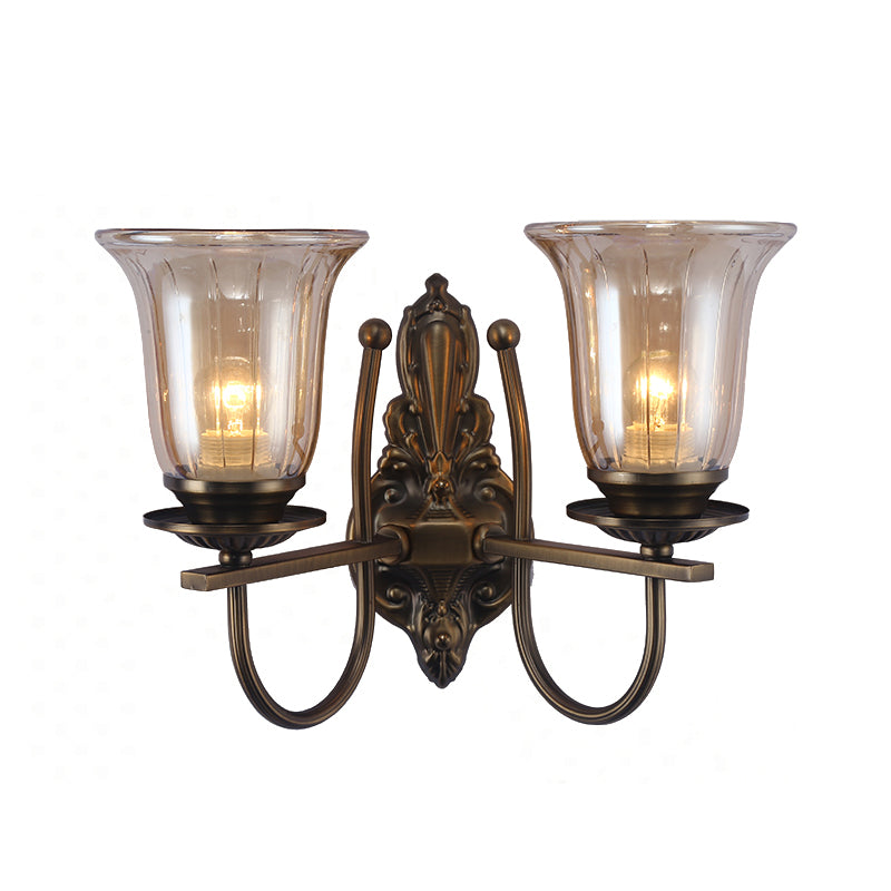 Antique Bronze Wall Lamp With Clear Glass Shade - Elegant Living Room Sconce Light