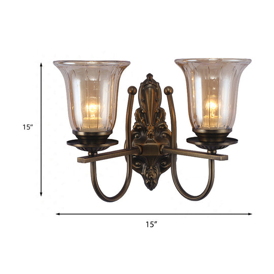 Antique Bronze Wall Lamp With Clear Glass Shade - Elegant Living Room Sconce Light