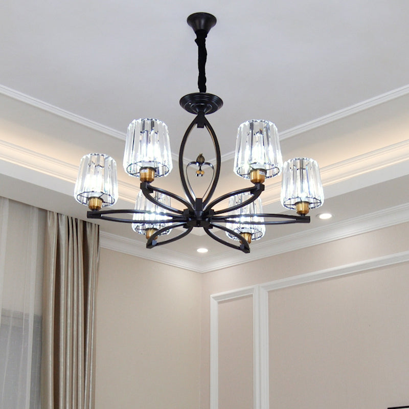 Plafonnier en cristal vintage - Design conique avec 3/6 lumières suspendues pour salle à manger en noir