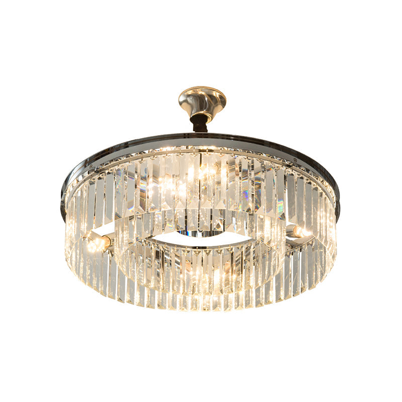 Lustre suspendu en cristal Drum Block - Style élégant - 4/8 lumières - Finition chromée - Largeur de 18"/23"