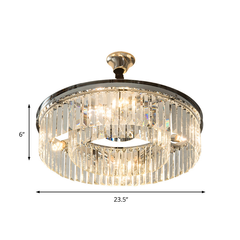 Lustre suspendu en cristal Drum Block - Style élégant - 4/8 lumières - Finition chromée - Largeur de 18"/23"