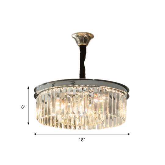 Lustre suspendu en cristal Drum Block - Style élégant - 4/8 lumières - Finition chromée - Largeur de 18"/23"