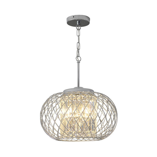 Modern Chrome Chandelier With Crystal Block Shade - 3 Light Dining Room Fixture