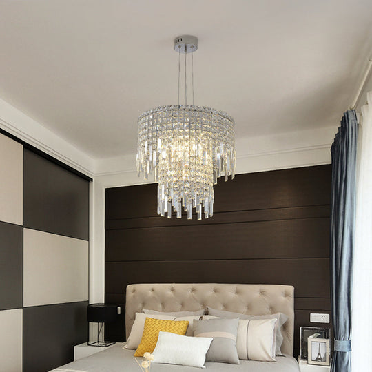 Modern 4-Light Silver Chandelier: Clear Rectangular-Cut Crystal Tiered Lamp