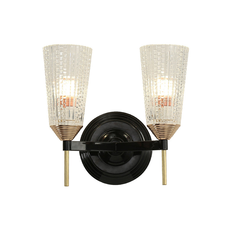 Traditional Conical Glass Wall Sconce - Black 1/2-Light Mounted Light For Foyer