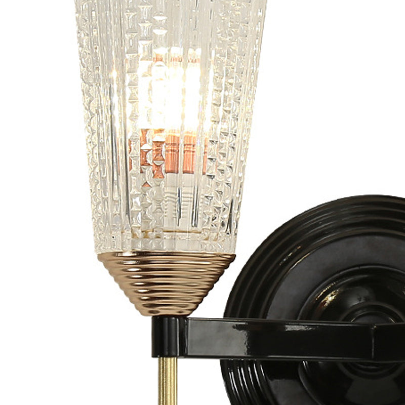 Traditional Conical Glass Wall Sconce - Black 1/2-Light Mounted Light For Foyer