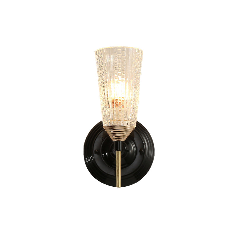 Traditional Conical Glass Wall Sconce - Black 1/2-Light Mounted Light For Foyer