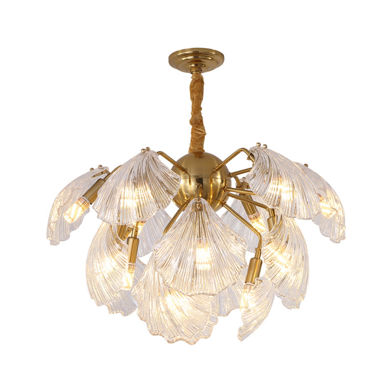 Modern Prism Glass Shell Chandelier Light Brass Ceiling 13/15 Lights 23.5/27 Wide