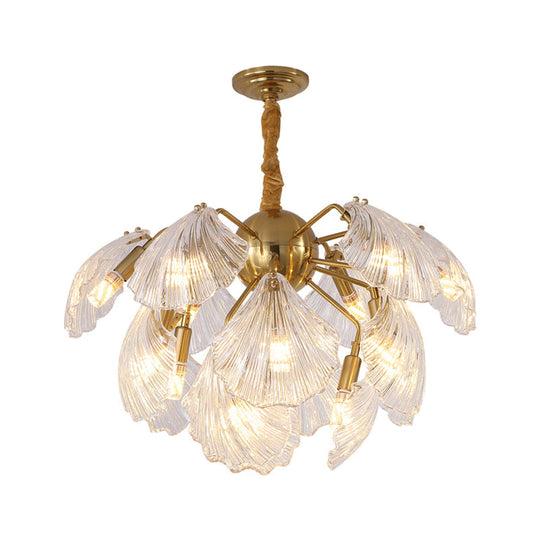 Modern Prism Glass Shell Chandelier Light Brass Ceiling 13/15 Lights 23.5/27 Wide