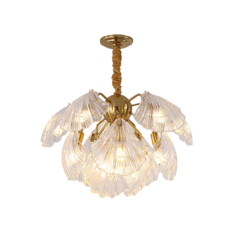 Modern Prism Glass Shell Chandelier Light Brass Ceiling 13/15 Lights 23.5/27 Wide