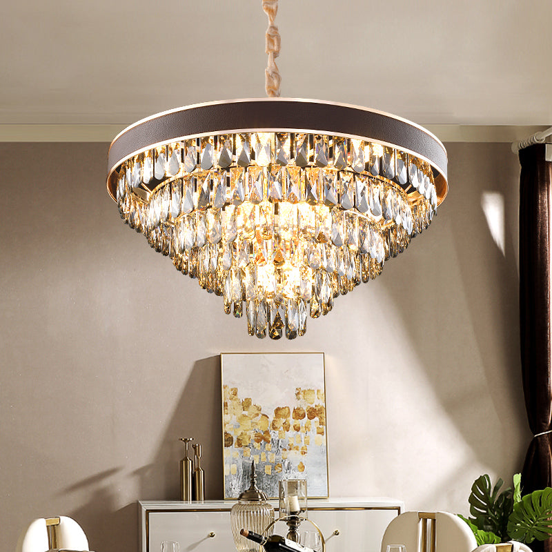 Crystal Block Chandelier Pendant Light - Tiered 9/12 Lights Black-Gold Wide 19.5/23.5