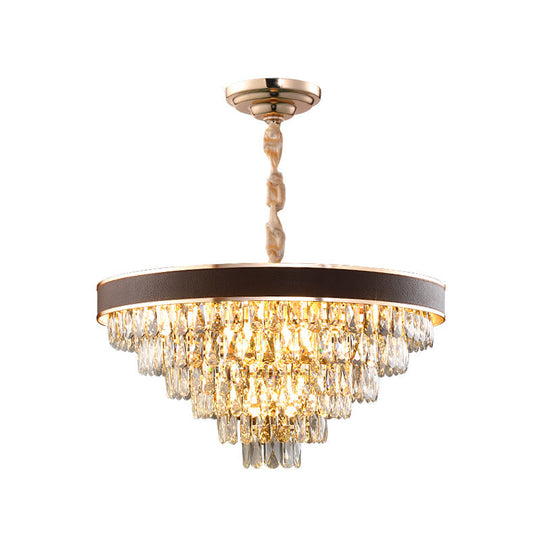 Crystal Block Chandelier Pendant Light - Tiered 9/12 Lights Black-Gold Wide 19.5/23.5