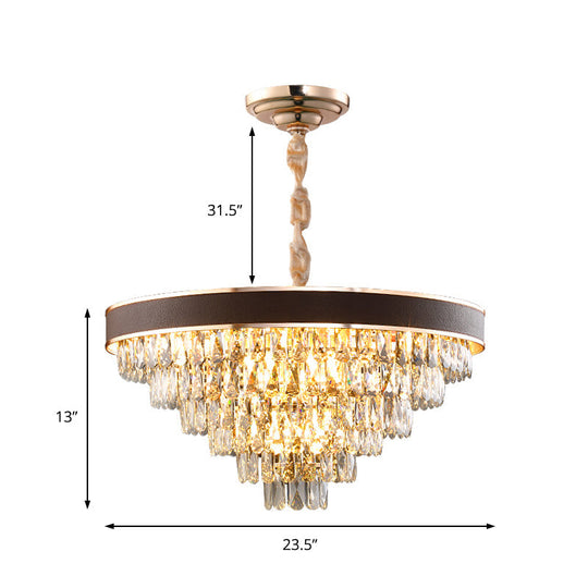 Crystal Block Chandelier Pendant Light - Tiered 9/12 Lights Black-Gold Wide 19.5/23.5