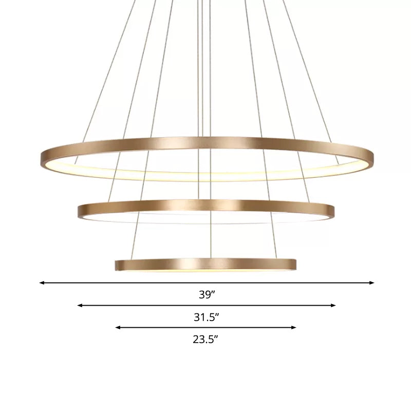 23.5/31.5 Gold Loop Chandelier Pendant With Modern Led Acrylic Ceiling Light In Warm/White