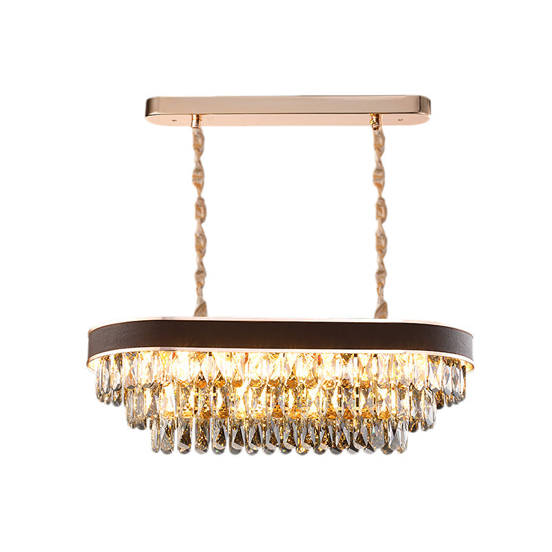 Contemporary Crystal Block Hanging Light Fixture - Oval Island Lamp With 12 Lights In Black-Gold