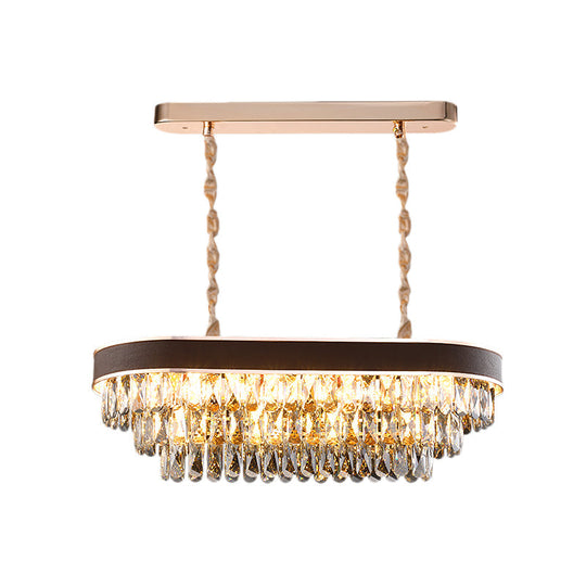 Contemporary Crystal Block Hanging Light Fixture - Oval Island Lamp With 12 Lights In Black-Gold