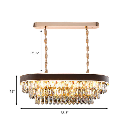 Contemporary Crystal Block Hanging Light Fixture - Oval Island Lamp With 12 Lights In Black-Gold