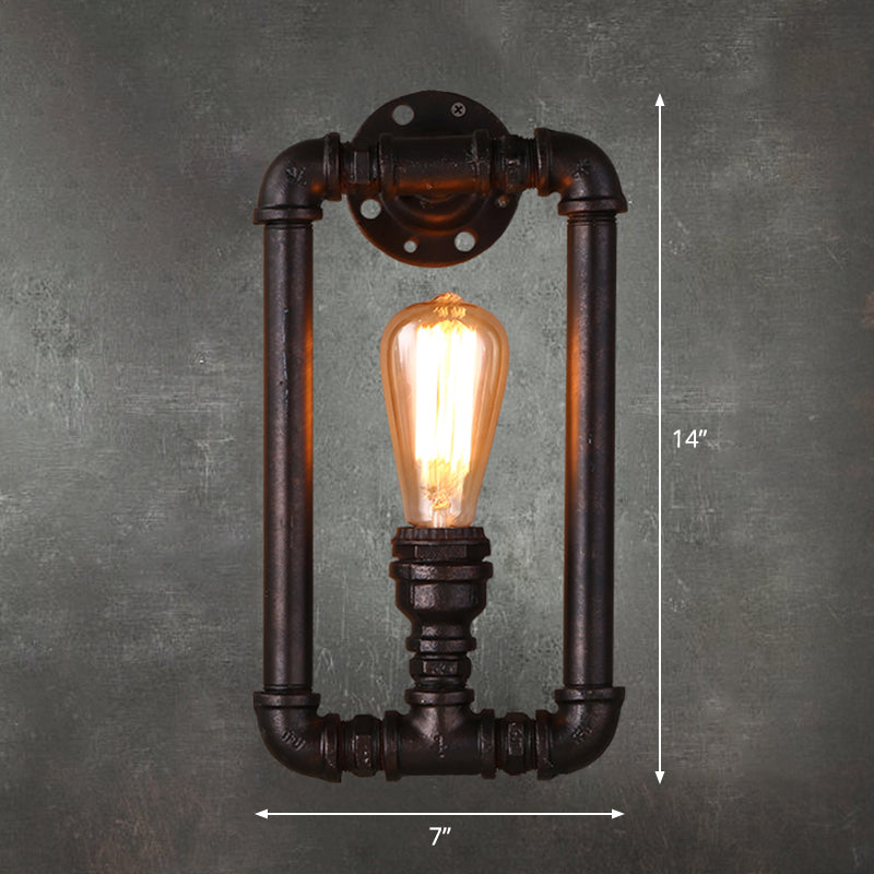 Rustic Rectangular Wall Lamp: Black Iron 1-Bulb Fixture For Corridors