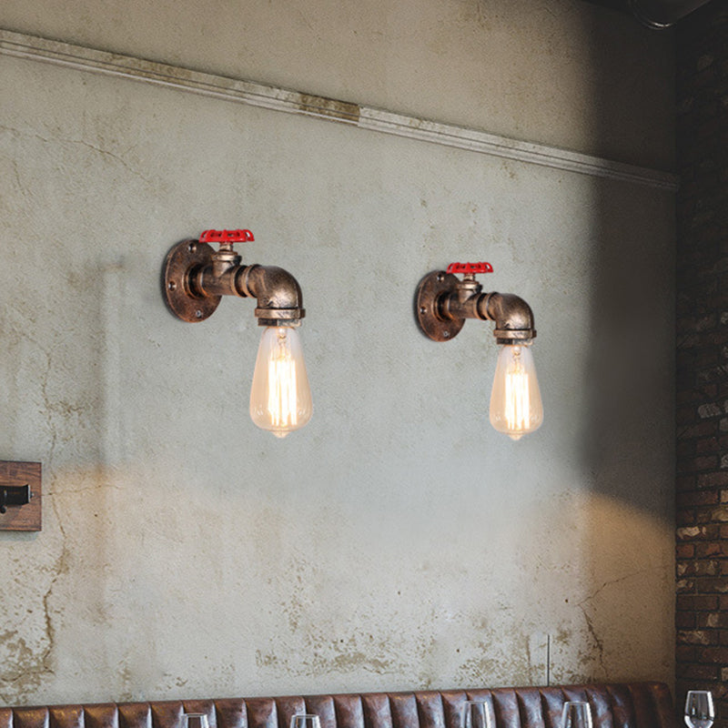 Vintage Iron Wall Mounted Lamp With Exposed Bulb And Valve Decor