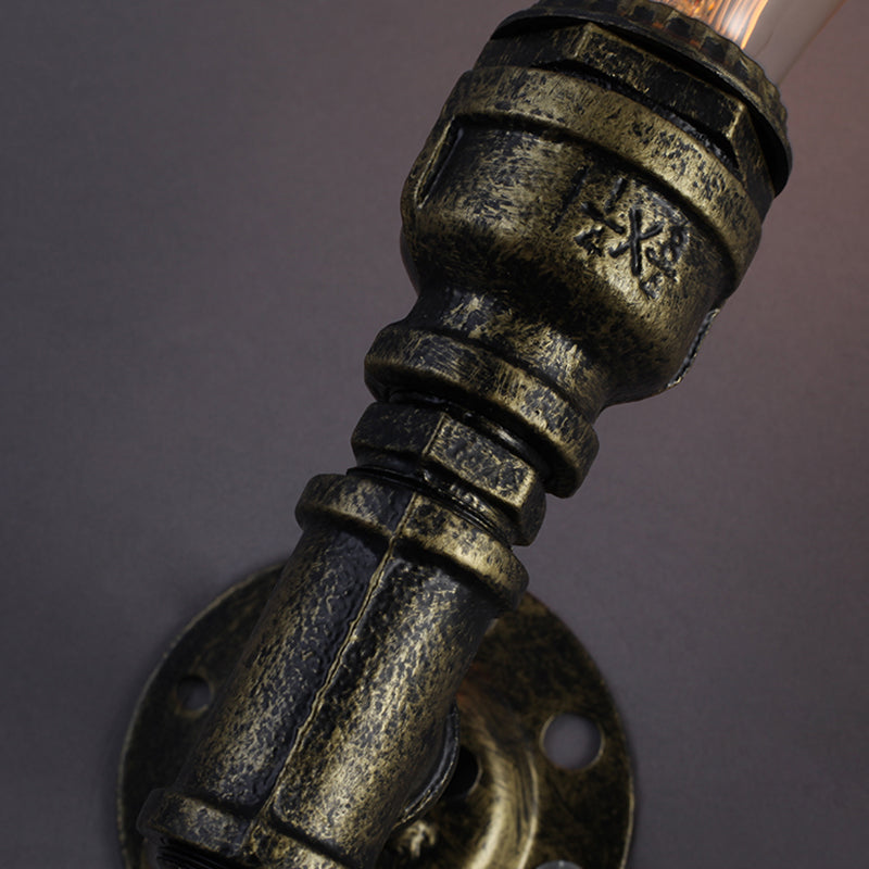 Rustic Style Iron Water Pipe Wall Lamp With Bronze Finish - 1 Bulb Restaurant Light Fixture