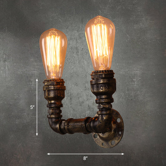 Bronze Iron U-Shaped Pipe Wall Mount With 2 Bulbs Industrial Light Fixture