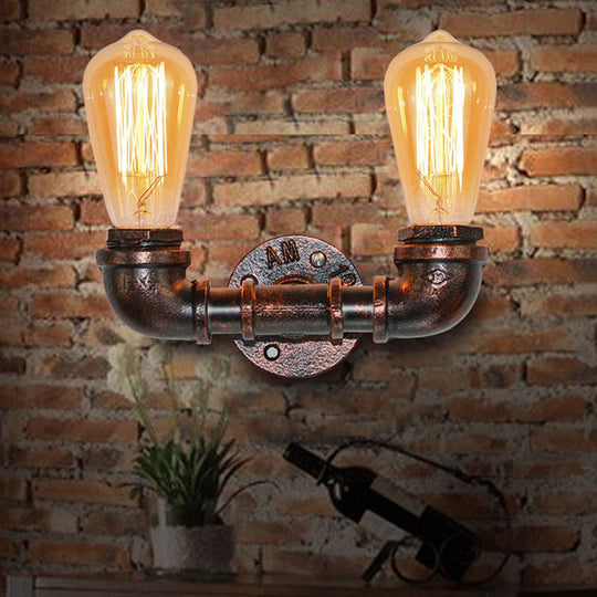 Antique Style Rustic Metal U-Shaped Pipe Wall Lighting With 2 Heads For Bar Mount Rust