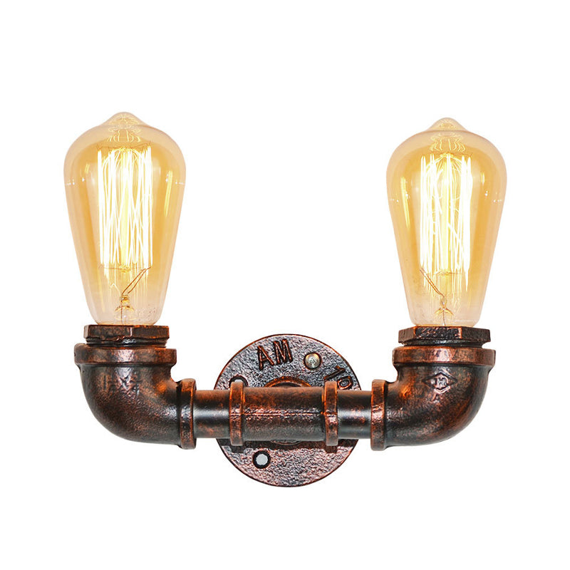 Antique Style Rustic Metal U-Shaped Pipe Wall Lighting With 2 Heads For Bar Mount