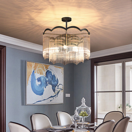 Clear/Blue Crystal Strand Chandelier Light - Elegant Round Design, 3 Lights - Perfect for Dining Room