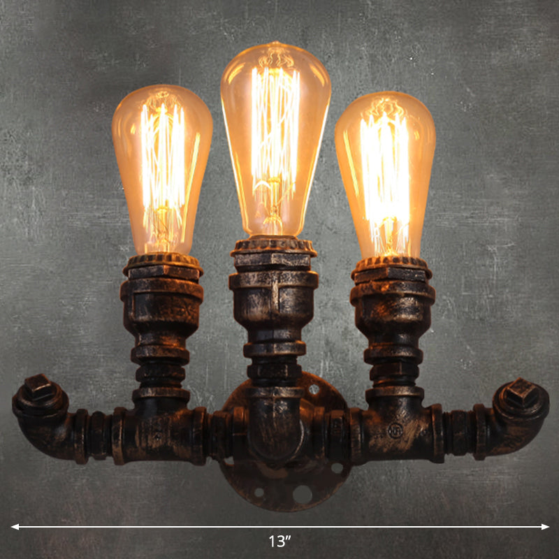 Iron Wall Mount Lighting Fixture With Antique Design - 3 Bulbs Bronze Finish