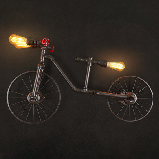 Retro Style Iron Piping Bicycle Hanging Lamp - 3 Bulbs Ceiling Light Black