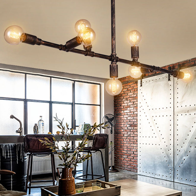 Vintage Iron Ceiling Pendant Light With Bronze Water Pipe Design - Perfect For Living Room