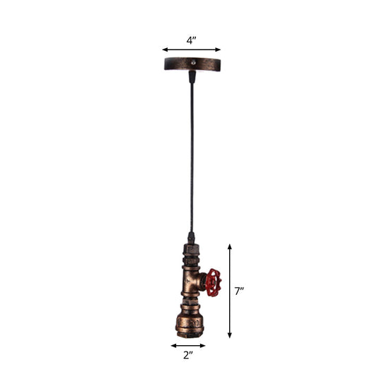 Rustic Piping Pendant Light With Valve Decor - 1-Light Iron Suspension Fixture