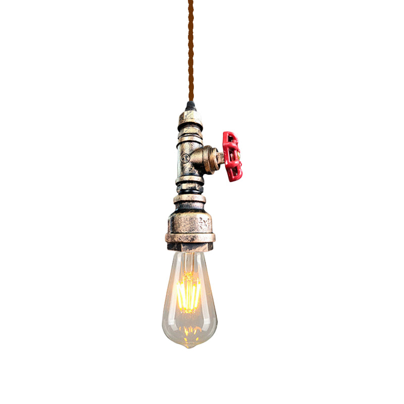 Retro Style Iron Water Valve Pendant Light Fixture With 1 Bulb Bar Suspension Bronze