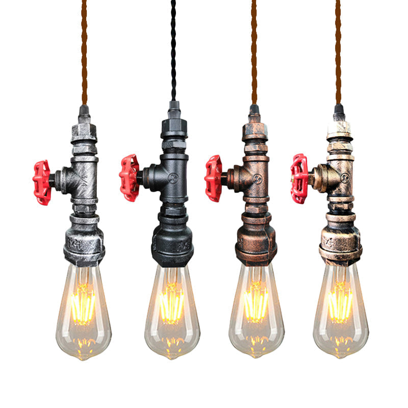 Retro Style Iron Water Valve Pendant Light Fixture With 1 Bulb Bar Suspension